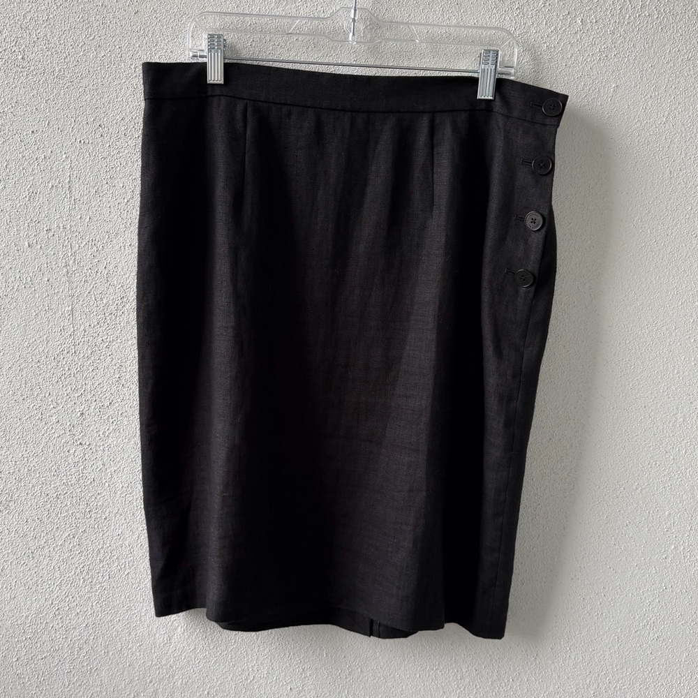 Lauren Ralph Lauren Black Linen Size 16W Knee Length Straight Skirt Side Buttons